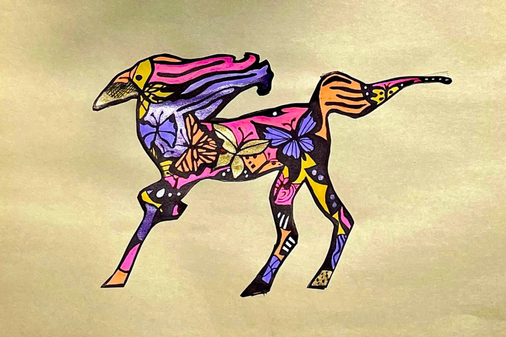 Butterfly-texture running horse illustration