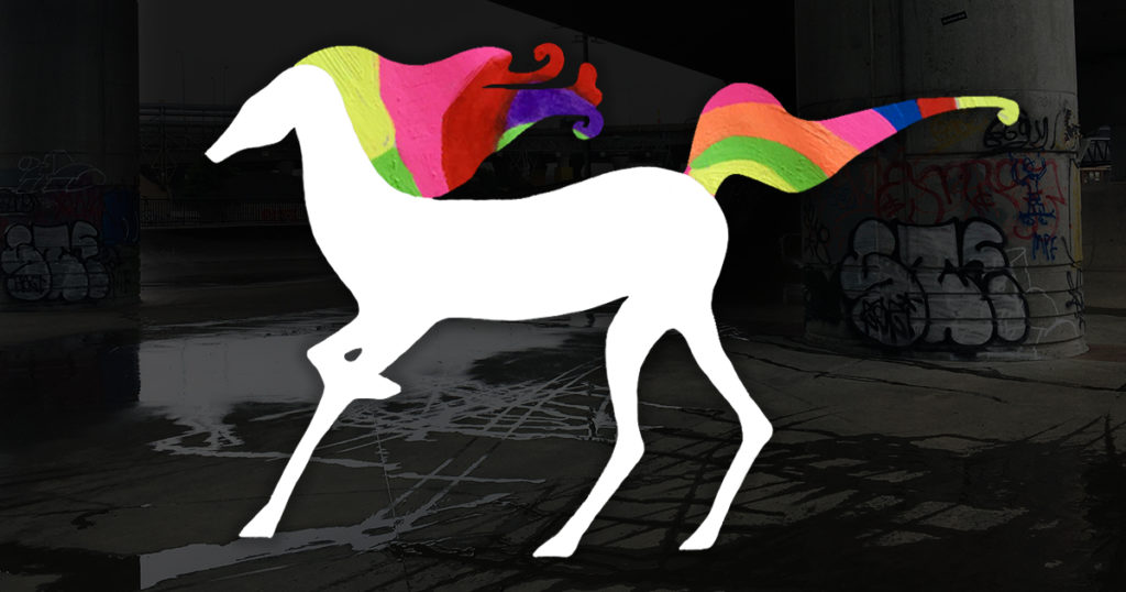 Rainbow-maned running horse