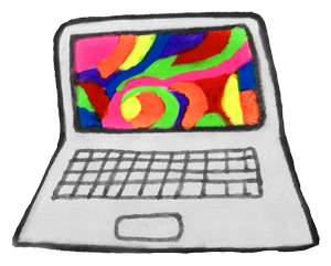 computer with colorful art on the screen